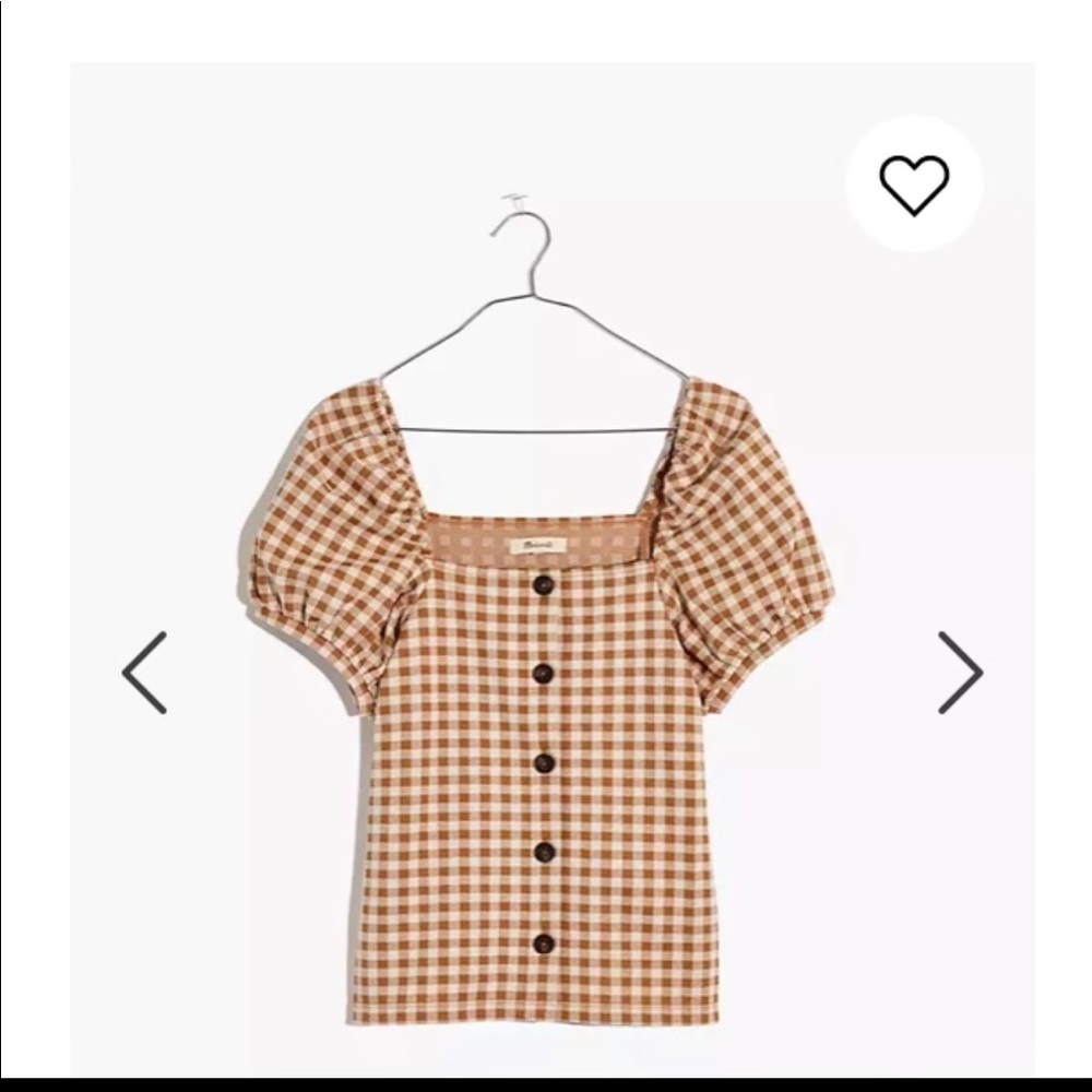 Gingham Square Neck Puff Sleeve Top